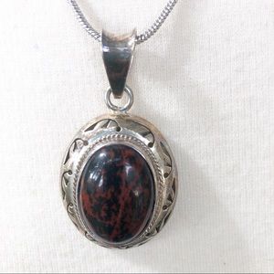 Vintage CII signed Mexico 925 Sterling Silver Pendant with Red Brown Jasper